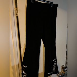 Like new suede like bell bottom pants with white embroidery size 10
